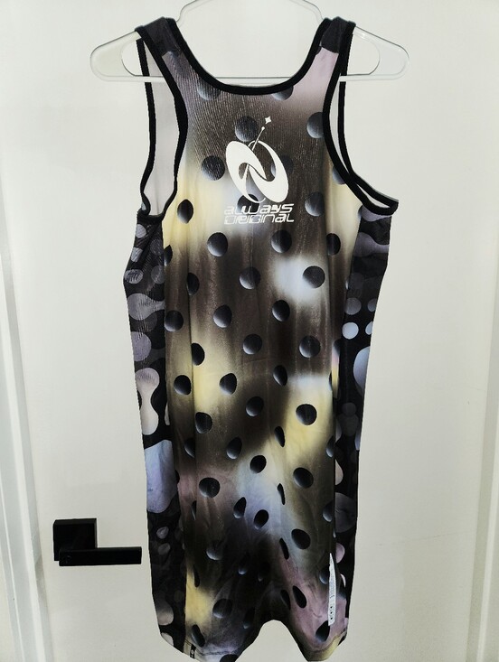 adidas Originals Dresses & Skirts - Adidas Always Original Graphic Polka Dot Tank Dress - Black Gray Yellow